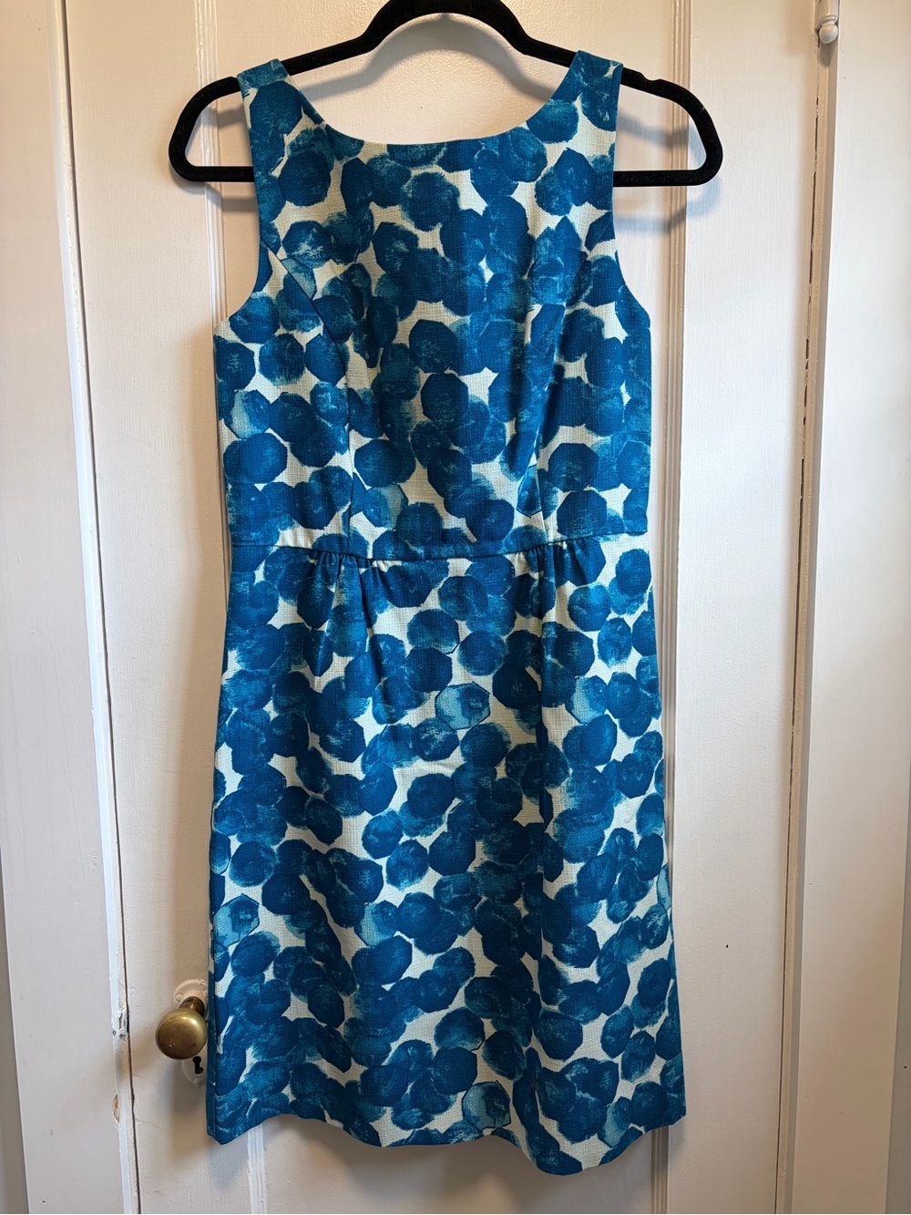 Tabitha Anthropologie Blue Watercolor Cotton Shift Dress 8 Mod Retro Cocktail